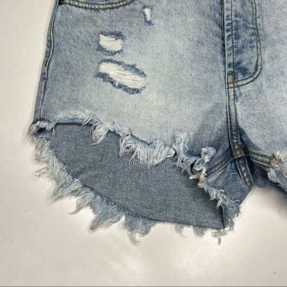 One Teaspoon Light Wash 27 Distressed Cutoff Jean Shorts Button Fly High Waisted - Picture 2 of 11